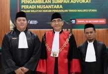 Ketua PT Malut Pimpin Pengambilan Sumpah Advokat PERADI Nusantara